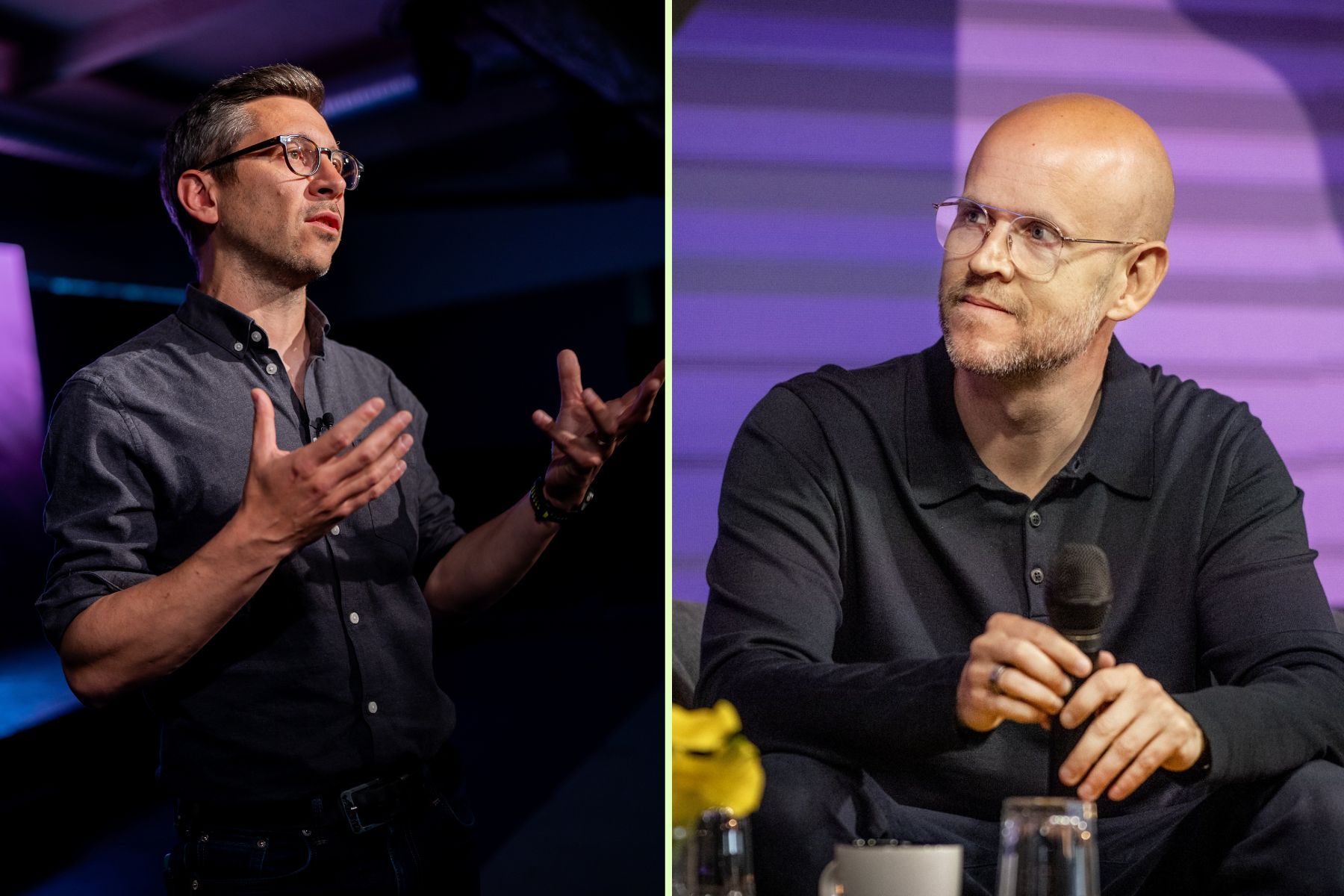 Antoine Bordes, chefsingenjör på Helsing, och storägaren Daniel Ek. Foto: pressbild och TT.
