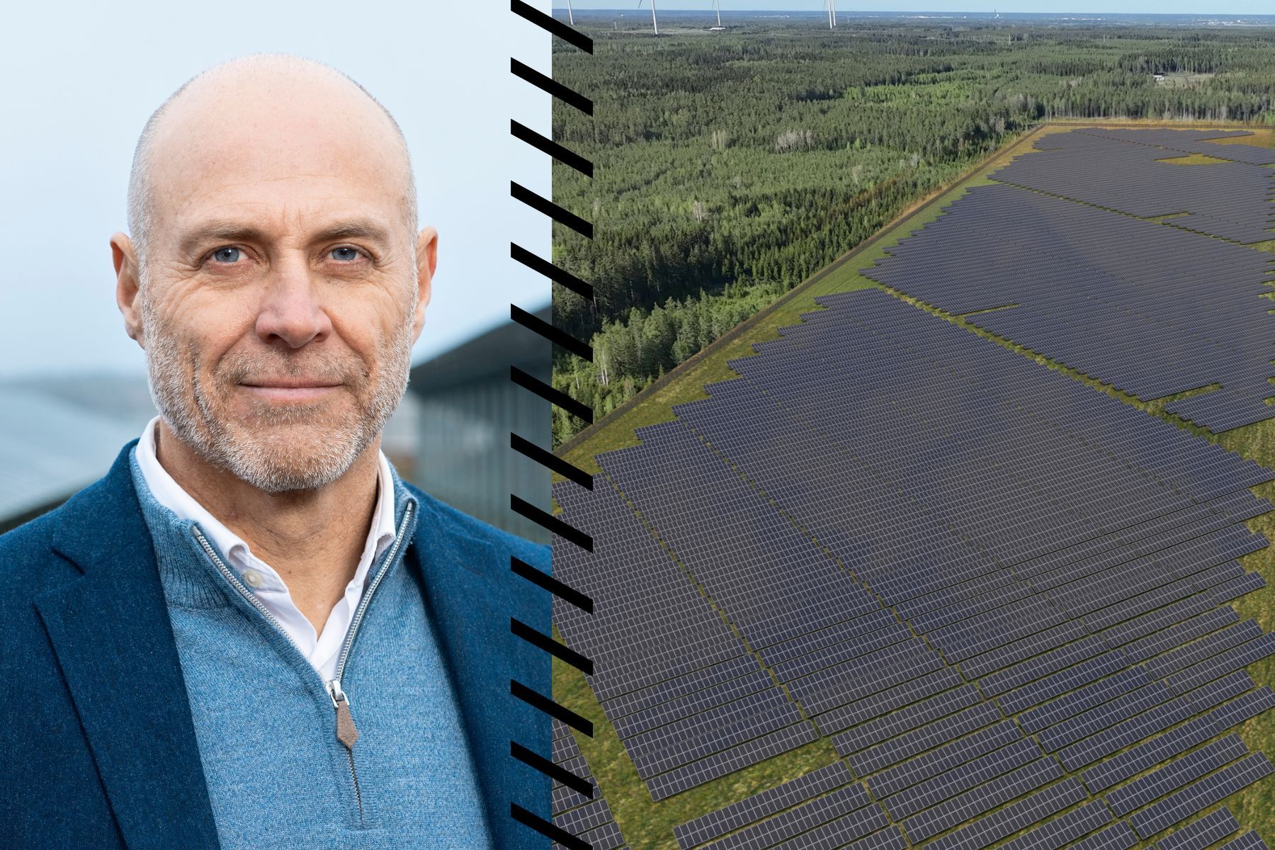 Alight CEO Warren Campbell and the Eurajoki solar park in Finland. Photos: Alight press images