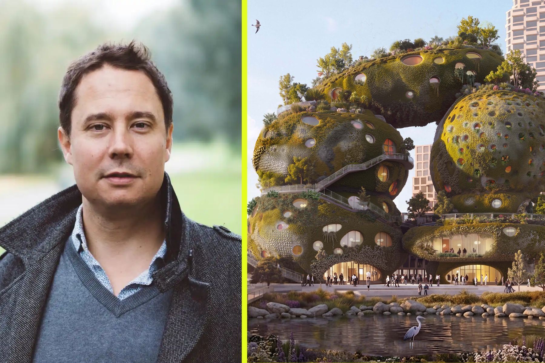 Don Ritzen, founder of Shift (left) and a 3D render of the winning design for the landmark. Press photos