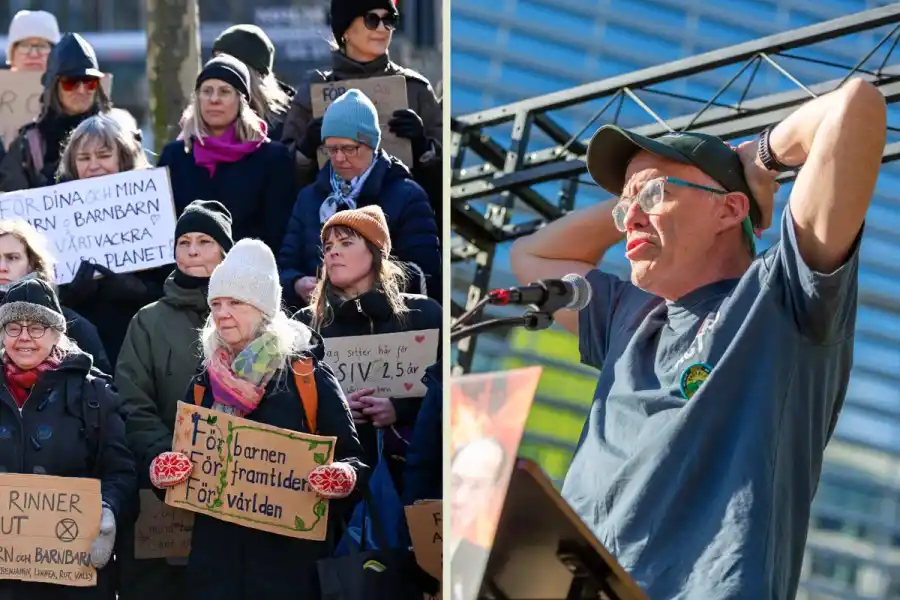 Organisationen Rebellmammorna demonstrerar i Malmö (foto: Johan Nilsson / TT), och klimataktivisten Bill McKibben (foto: Eric Kayne/AP)