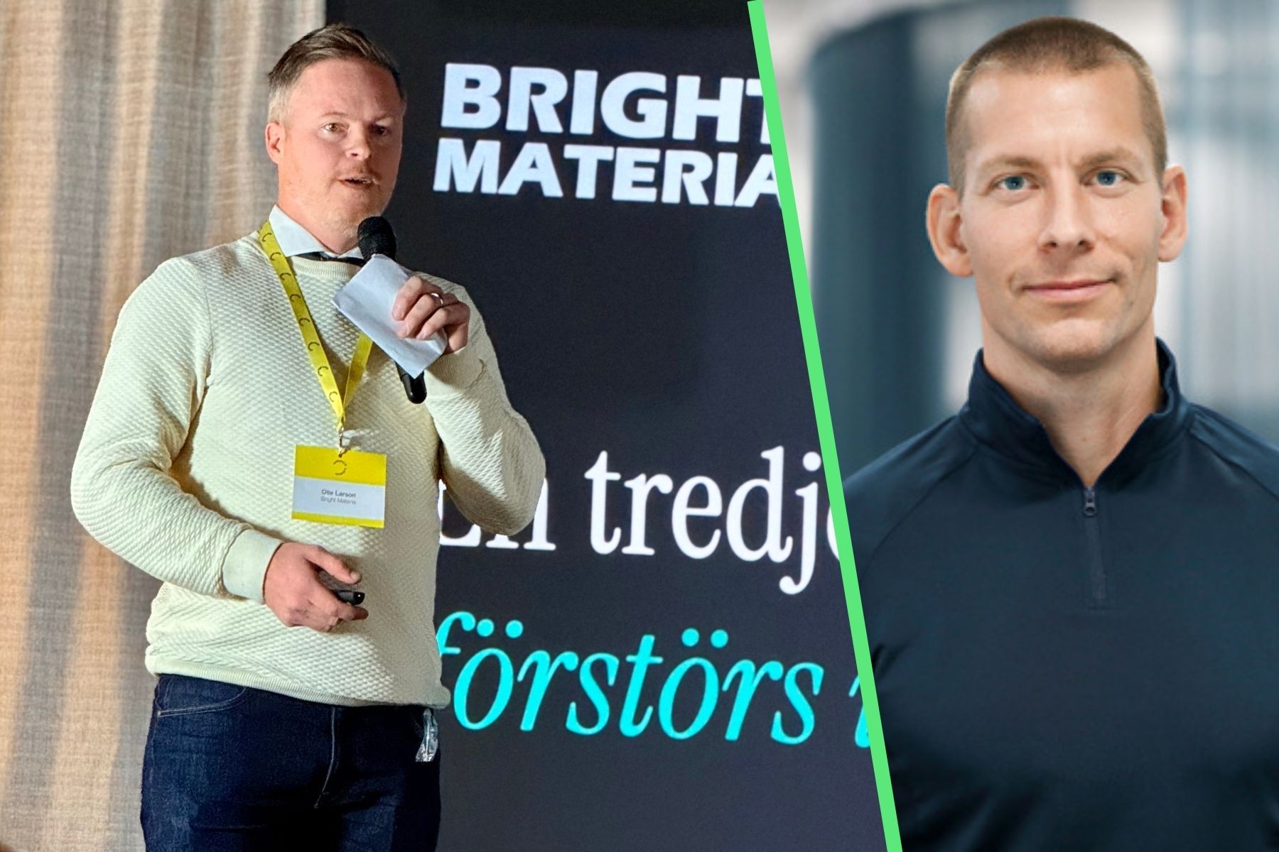 Olle Larson, grundare och COO på Bright Materia pitchade för Björn Bolund på Vattenfall, som ville vända på steken. Foto: Diana Demin / pressbild.