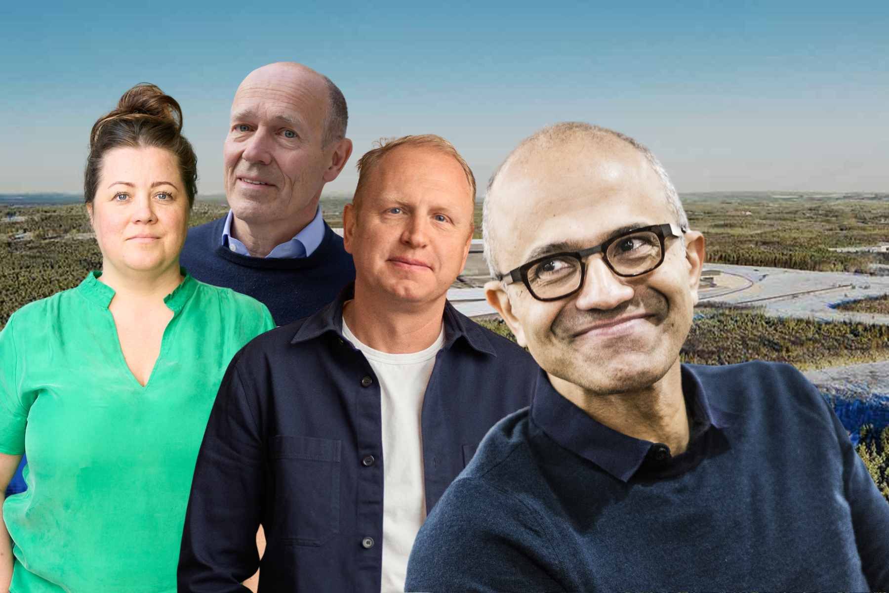 Karin Hallstan, Harald Mix och Henrik Henriksson, H2 Green Steel. Satya Nadella, vd Microsoft. Foto: TT/Wikipedia.