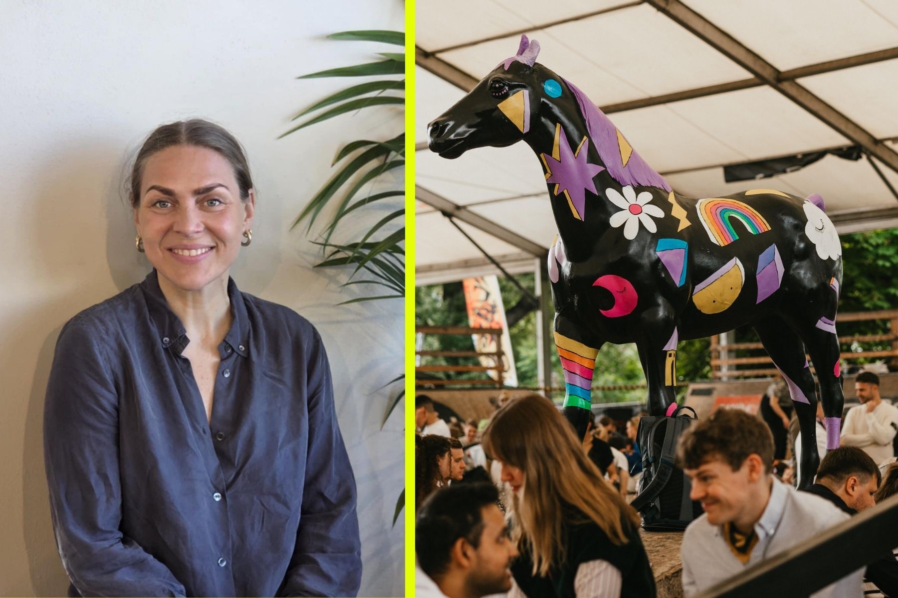 Tove Westling, marknadsansvarig på Go Climate samt en bild från Netlights Summit 2024. Foto: Pressbild / Netlight.