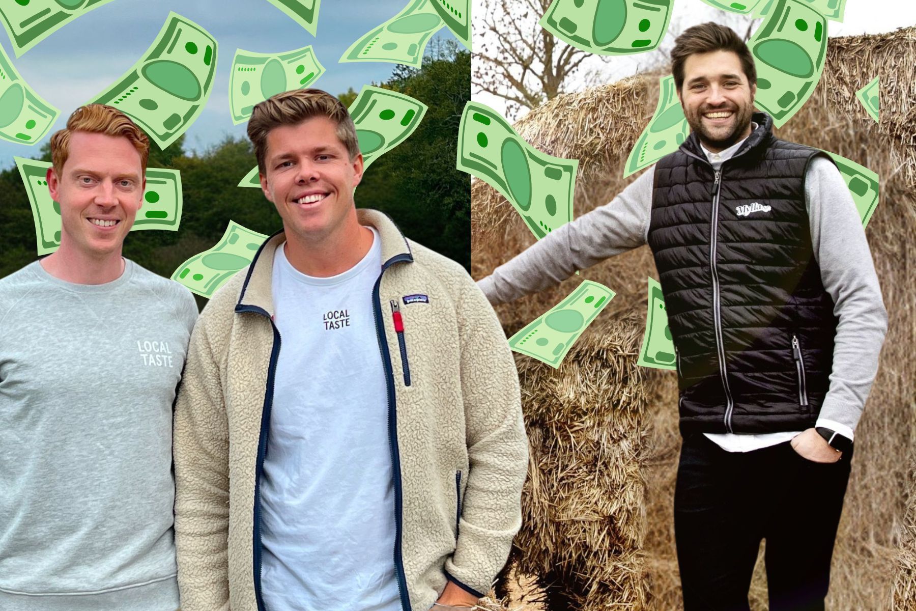 Local Taste-grundarna Alexander Engels och Oskar Karlsson och Jens Thulin, vd på Mylla. Foto: pressbilder. Grafik av Impact Loop.