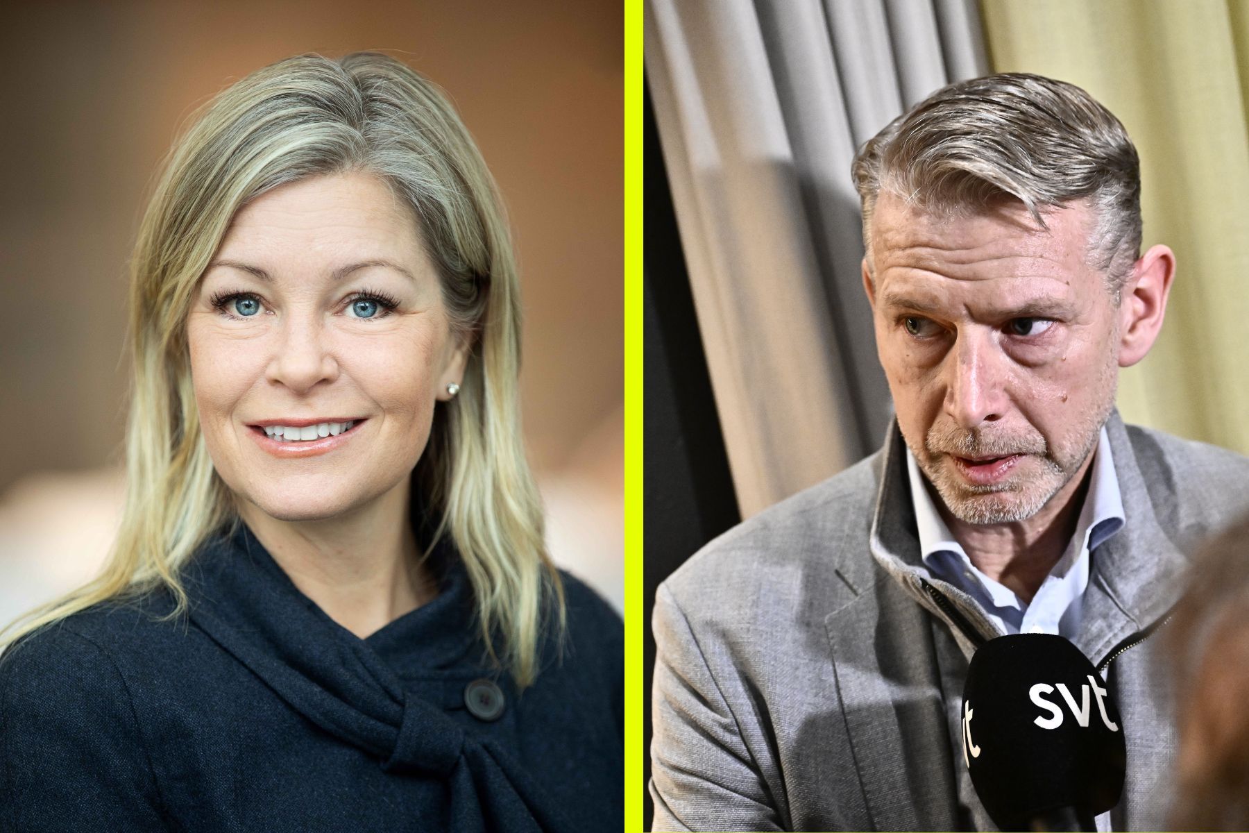 Johanna Fager Wettergren, hållbarhetschef på Swedbank och Peter Carlsson, grundare av Northvolt. Foto: pressbild / TT.