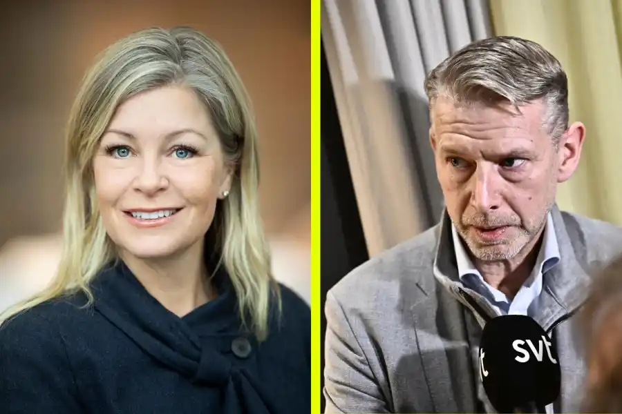 Johanna Fager Wettergren, hållbarhetschef på Swedbank och Peter Carlsson, grundare av Northvolt. Foto: pressbild / TT.