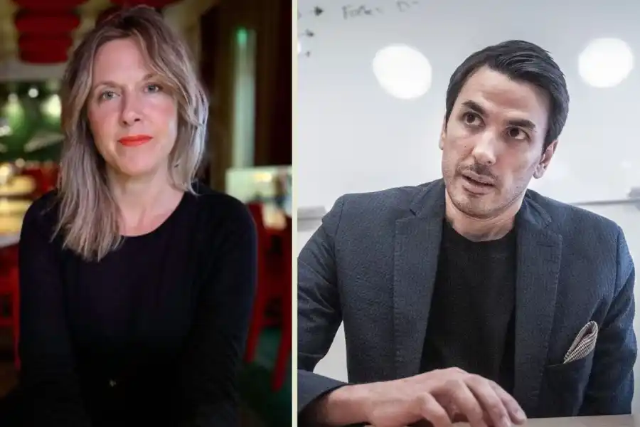 Frida Berry Eklund (pressbild) och Omid Ekhlasi (foto: TT).