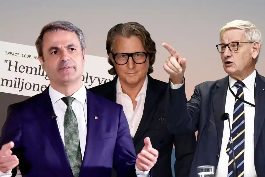 Ibrahim Baylan, Magnus Rosengren och Carl Bildt på Priority Impact. Foto: TT och pressbilder (montage).