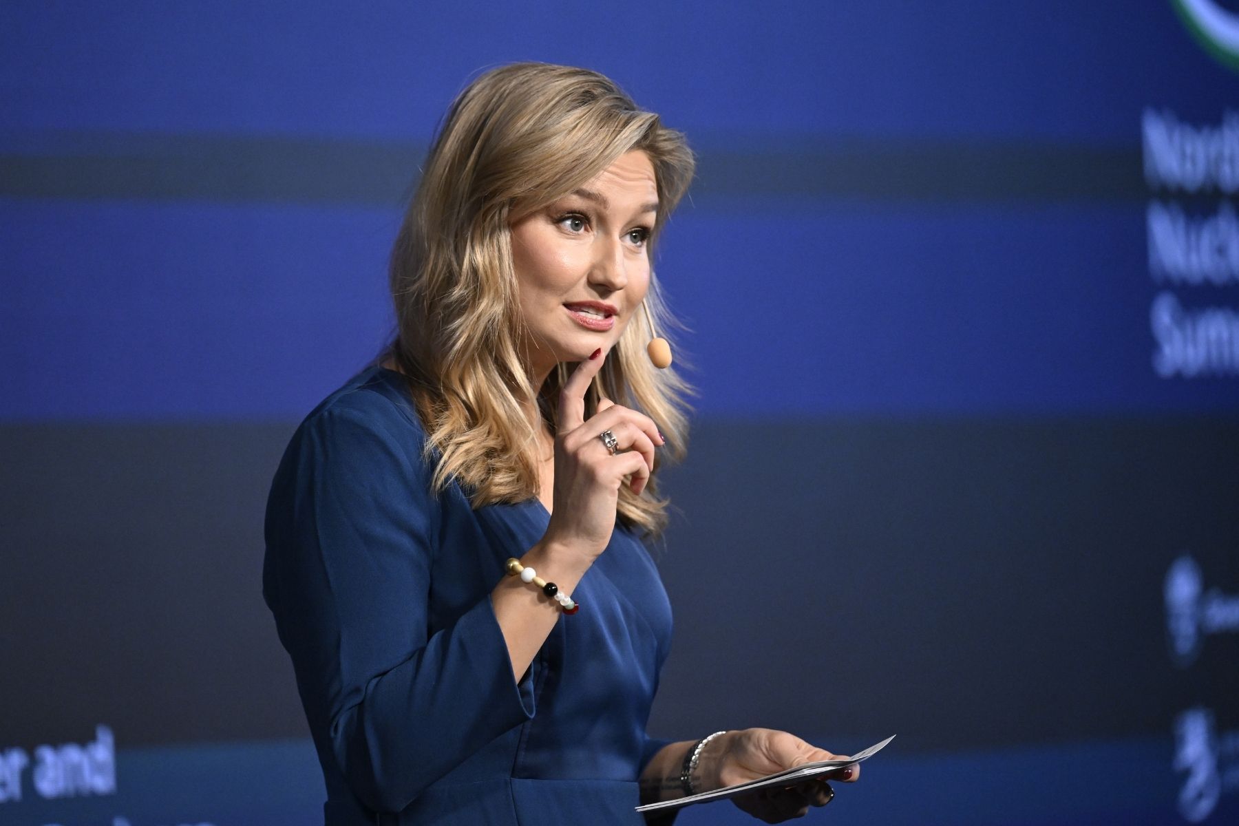 Energiminister Ebba Busch (KD) på kärnkraftskonferensen. Foto: TT/Fredrik Sandberg.