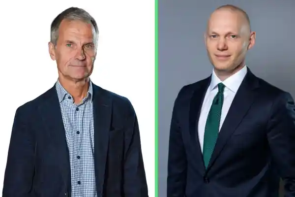 Karl Thedéen, vd för Studsvik, och finansmarknadsminister Niklas Wykman (M). Pressbilder.