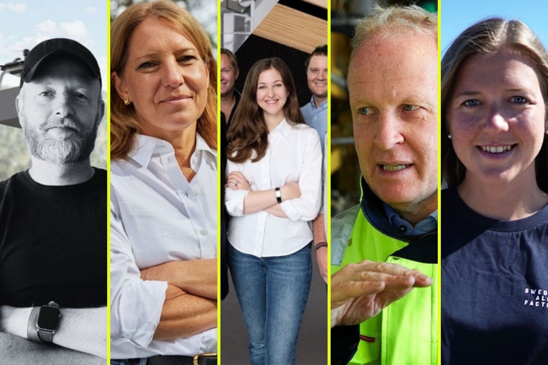 Anders Breitholtz (Papershell), Anna Altner (Yangi), Adsorbi-teamet, Lars Sandberg (Blue Ocean Closures) och Sofie Allert (Swedish Algae Factory). Foto: Pressbilder (montage).
