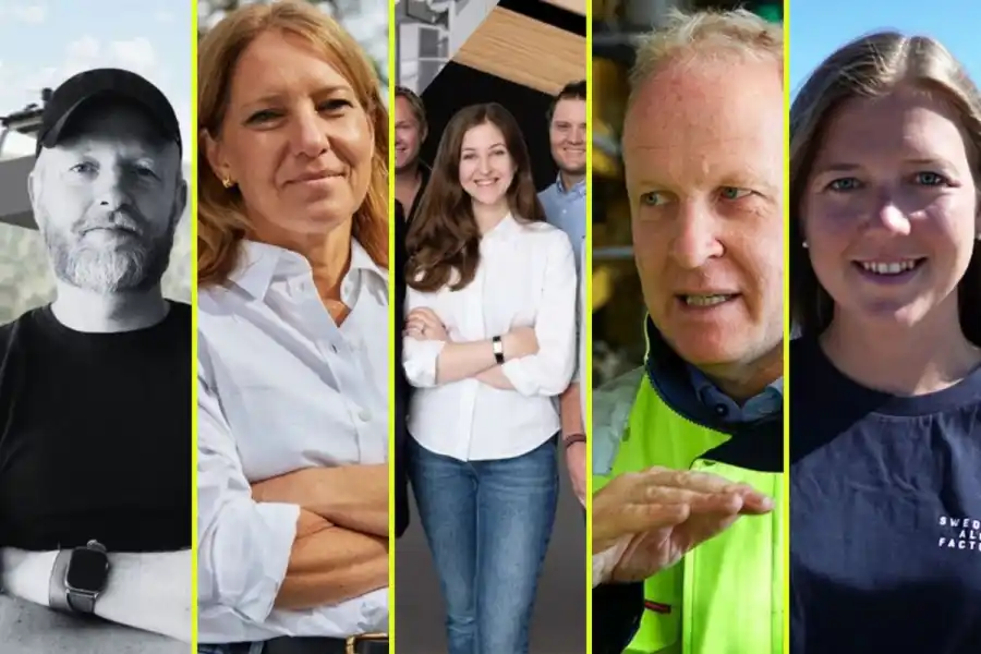Anders Breitholtz (Papershell), Anna Altner (Yangi), Adsorbi-teamet, Lars Sandberg (Blue Ocean Closures) och Sofie Allert (Swedish Algae Factory). Foto: Pressbilder (montage).