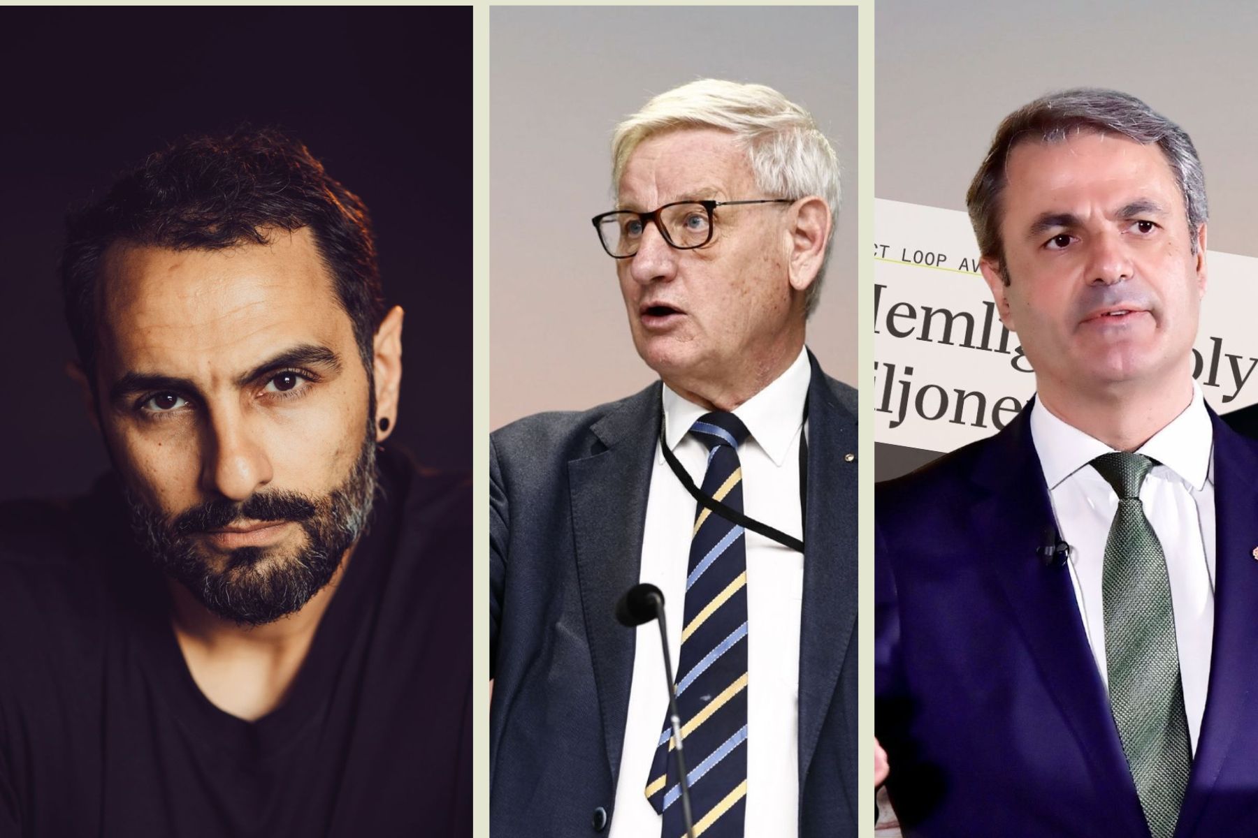 Ash Pournouri, Carl Bildt och Ibrahim Baylan. Foto: pressbilder / TT.