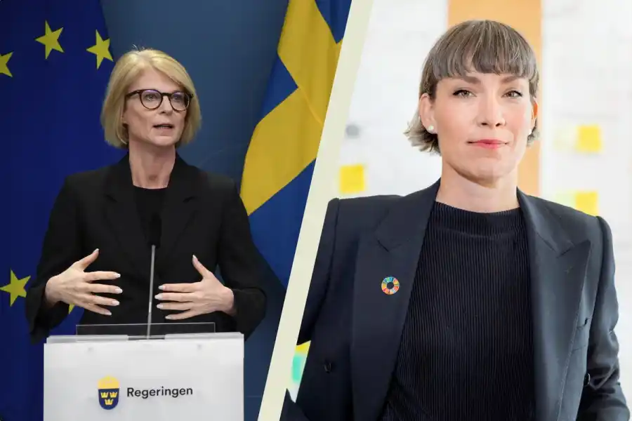 Finansminister Elisabeth Svantesson (M) och Vinnovas generaldirektör Darja Isaksson. Foto: Marko Säävälä/ TT/Pressbild
