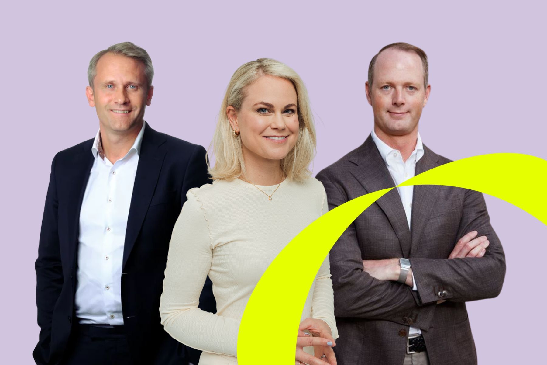 David Frydlinger, partner på Cirio, Camilla Bergman, grundare och vd på Impact Loop och Oscar Hållén, vd på Cemvision. Foto: press.