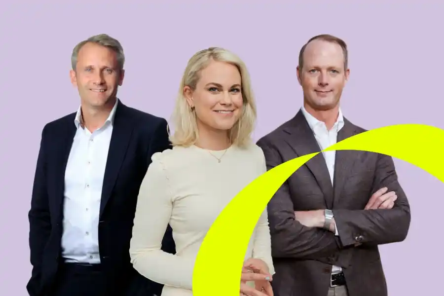 David Frydlinger, partner på Cirio, Camilla Bergman, grundare och vd på Impact Loop och Oscar Hållén, vd på Cemvision. Foto: press.