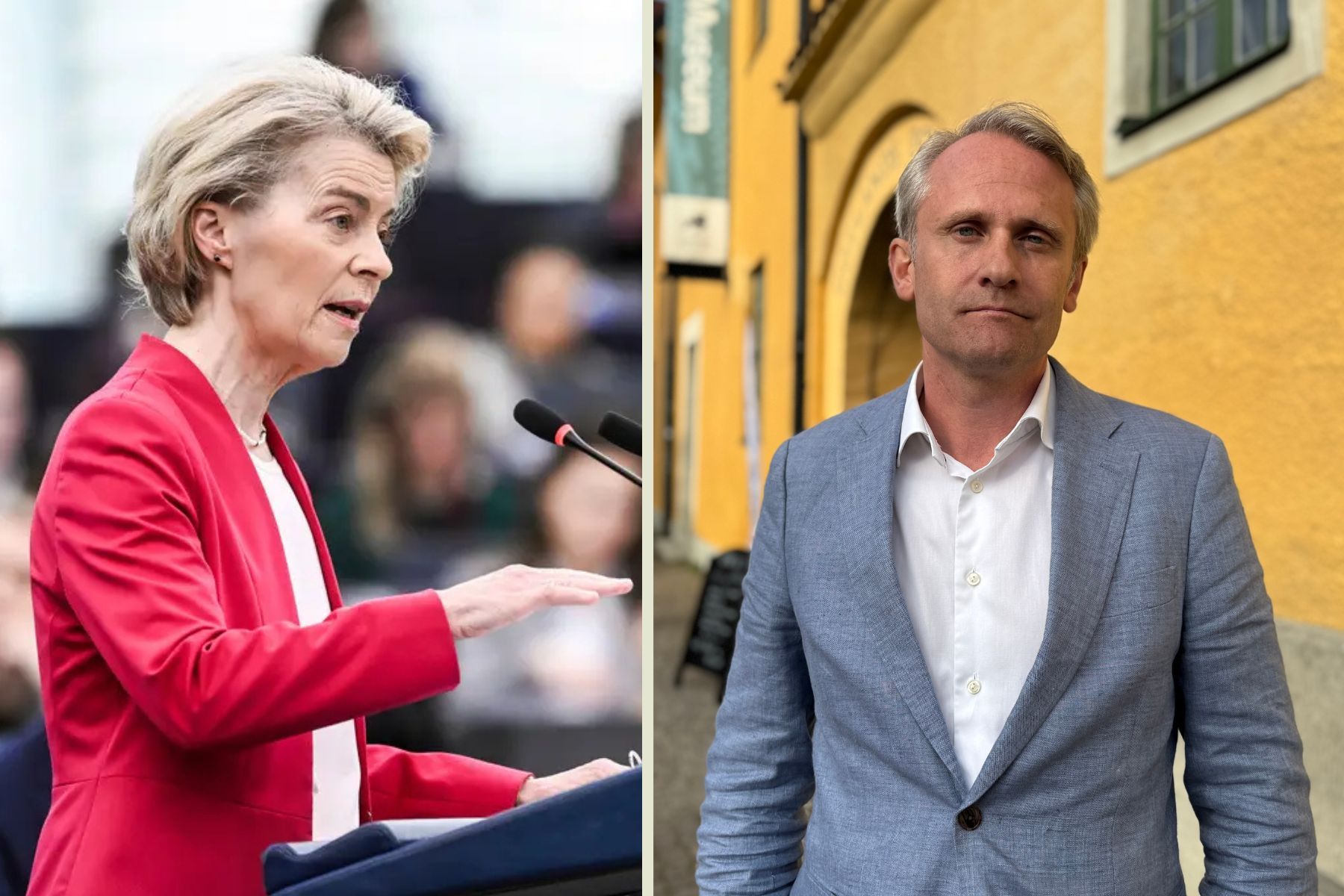 Ursula von der Leyen och advokat David Frydlinger. Foto: TT och Impact Loop.