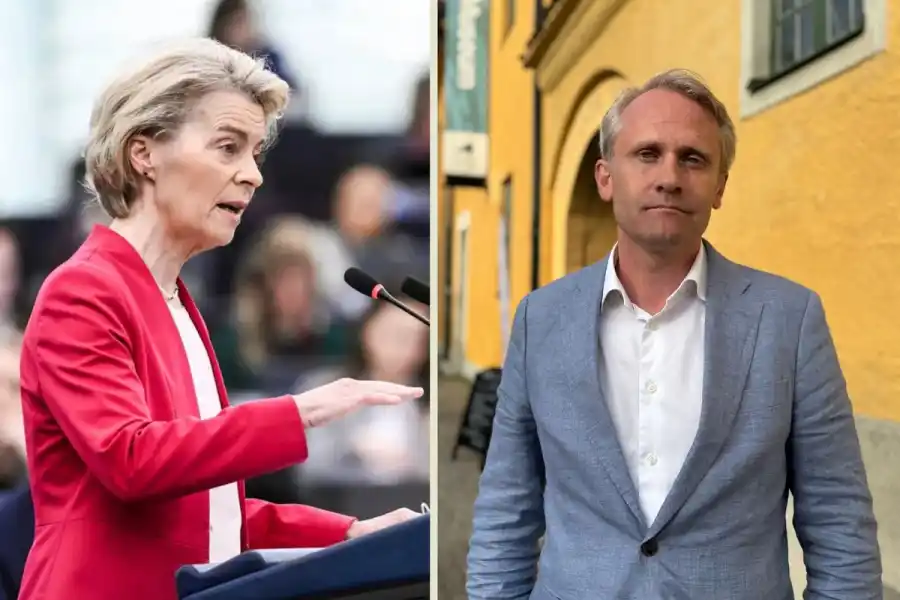 Ursula von der Leyen och advokat David Frydlinger. Foto: TT och Impact Loop.