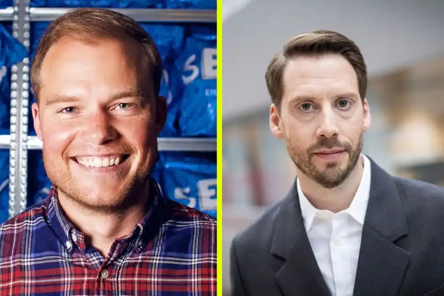 Michael Arnör, vd på Sellpy och Daniel Ervér, vd på H&M. Foto: pressbild / TT.