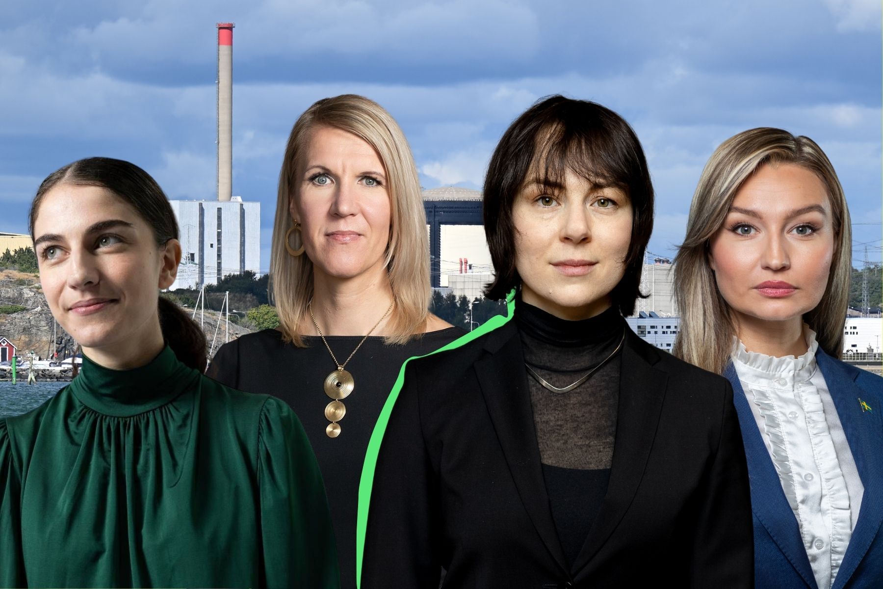 Klimat- och miljöminister Romina Pourmokhtari (L), Finlands klimat- och miljöminister Sari Multala (Samlingspartiet), statssekreterare Maja Lundbäck och energiminster Ebba Busch (KD). Foto: Pressbilder/TT. Montage: Impact Loop.