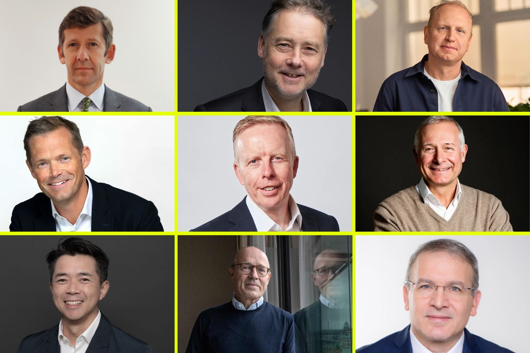 Stegras nya styrelse. Vd Henrik Henriksson i högra hörnet och Harald Mix (foto: TT) längst ner i mitten. Övriga foton: pressbilder.