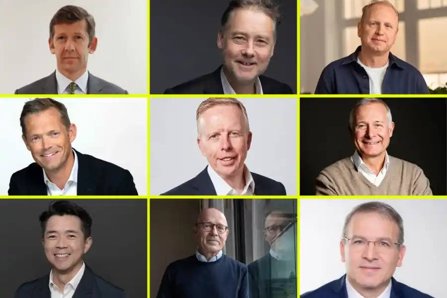 Stegras nya styrelse. Vd Henrik Henriksson i högra hörnet och Harald Mix (foto: TT) längst ner i mitten. Övriga foton: pressbilder.