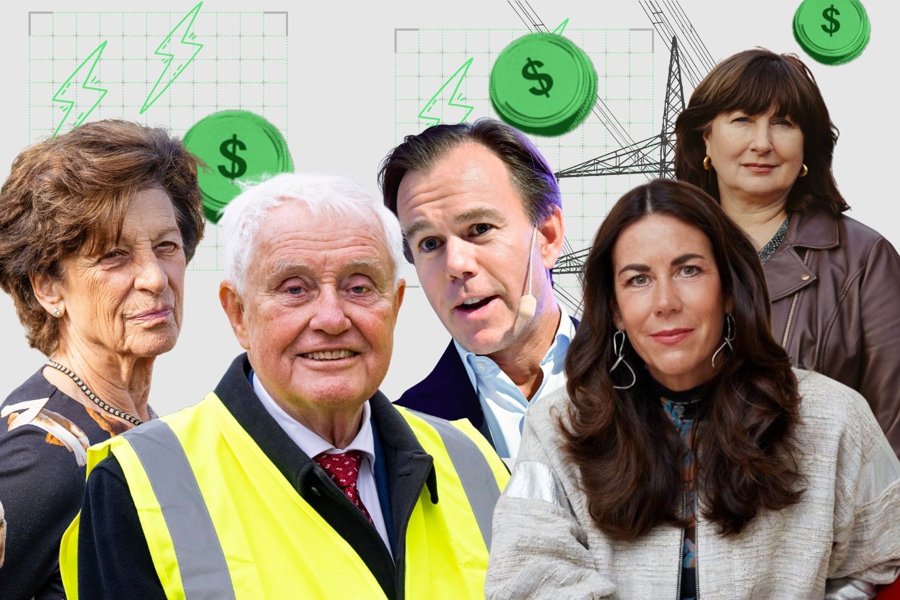 Antonia Ax:son Johnson, Dan Sten Olsson, Karl-Johan Persson, Caroline Berg och Jane Walerud. Foto: Pressbilder/TT. Grafik: Energy Loop.