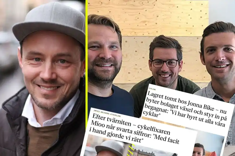 Tomas Grönqvist, vd Mioo och Erik Klerelid, Martin Sjögren samt Fredrik Karlberg, grundare av Jonna Bike. Foto: Pressbilder.