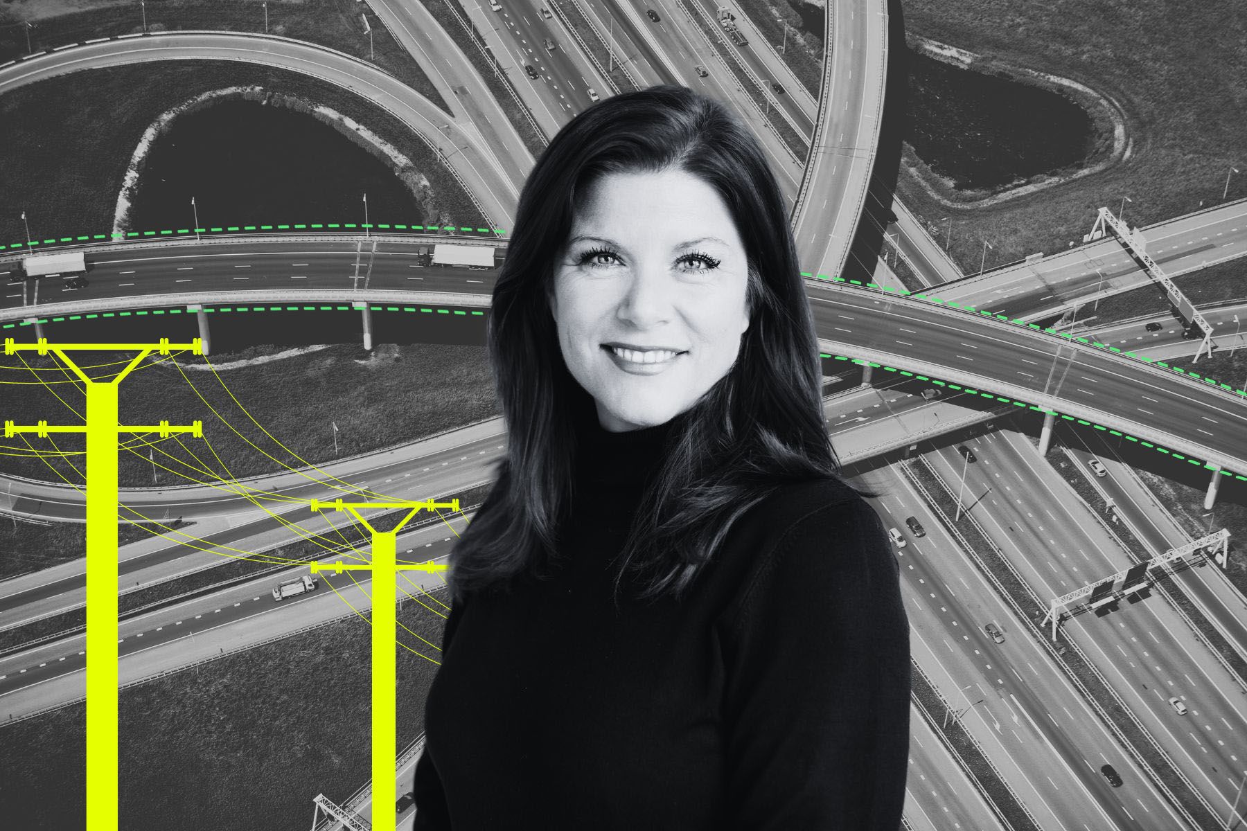 Karin Ebbinghaus, vd på Elonroad. Foto: press, grafik av Impact Loop.