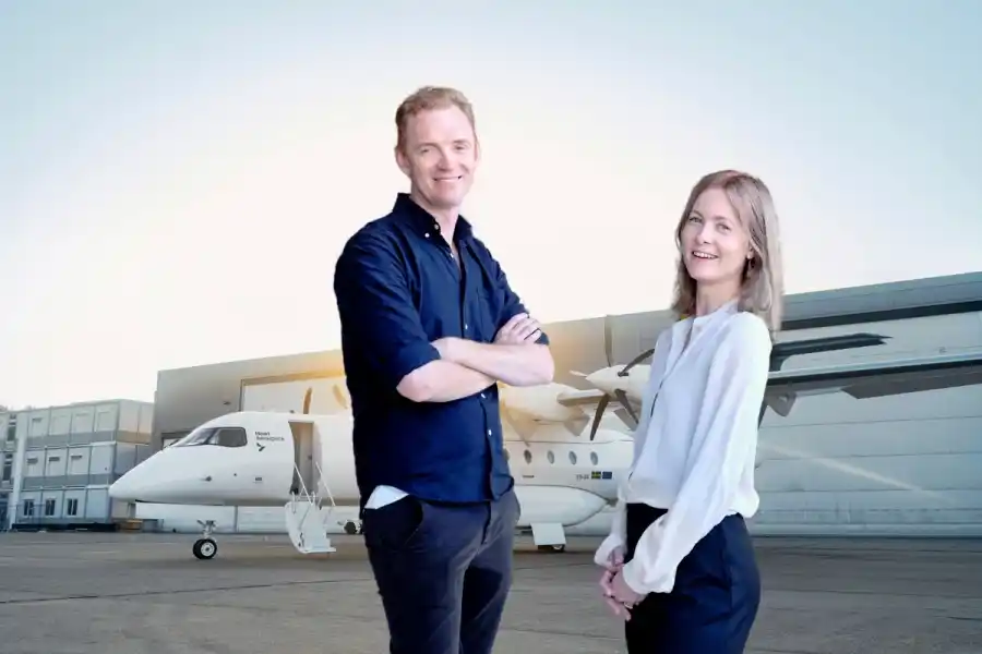 Anders Forslund och Klara Forslund, grundare av Heart Aerospace. Foto: Pressbilder (montage).