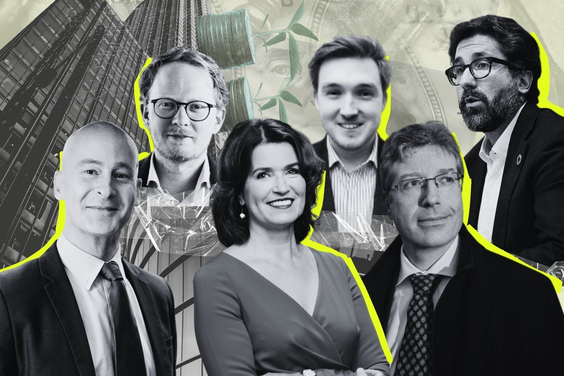 Some of the pension fund investment managers or leaders mentioned in this article. Names below. Credit: Press photos/Impact Loop design