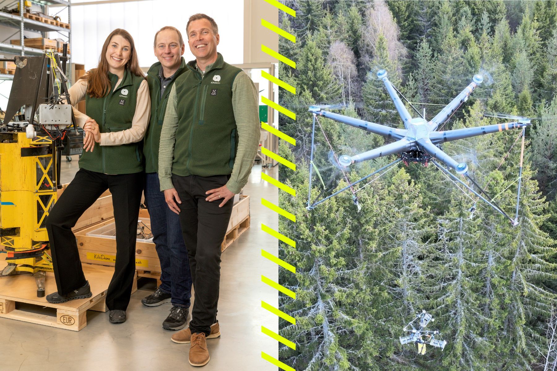 Grundarteamet bakom AirForestry: Caroline Walerud, Mauritz Andersson och Olle Gelin. Pressfoto.