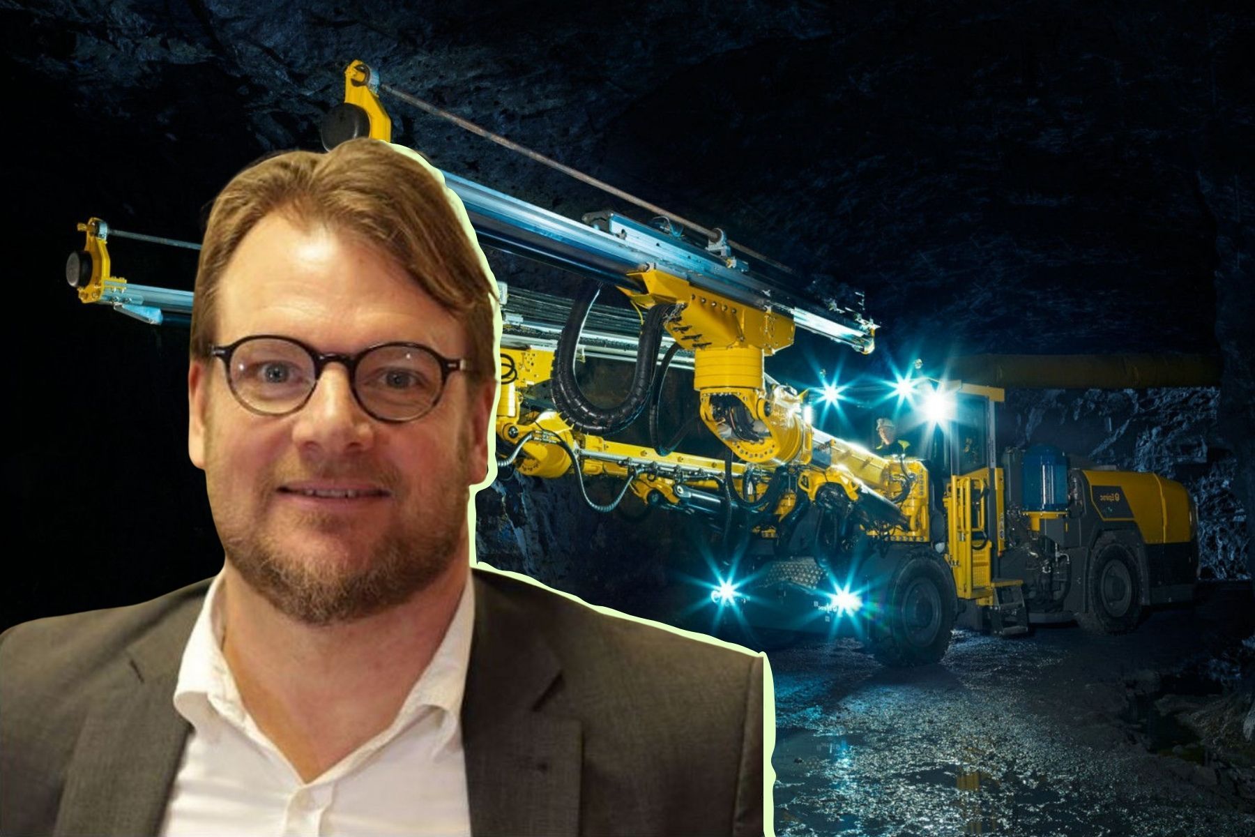 Epirocs presschef Ola Kinnander. Ortdrivningsriggen Boomer M20S är del av den kinesiska ordern. Foto: pressbilder (kollage)