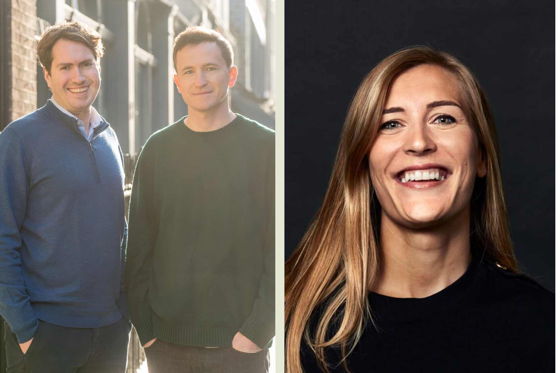 Foto: Sunsaves grundare Alick Dru och Ben Graves, och Agate Freimane, general partner på Norrsken VC.