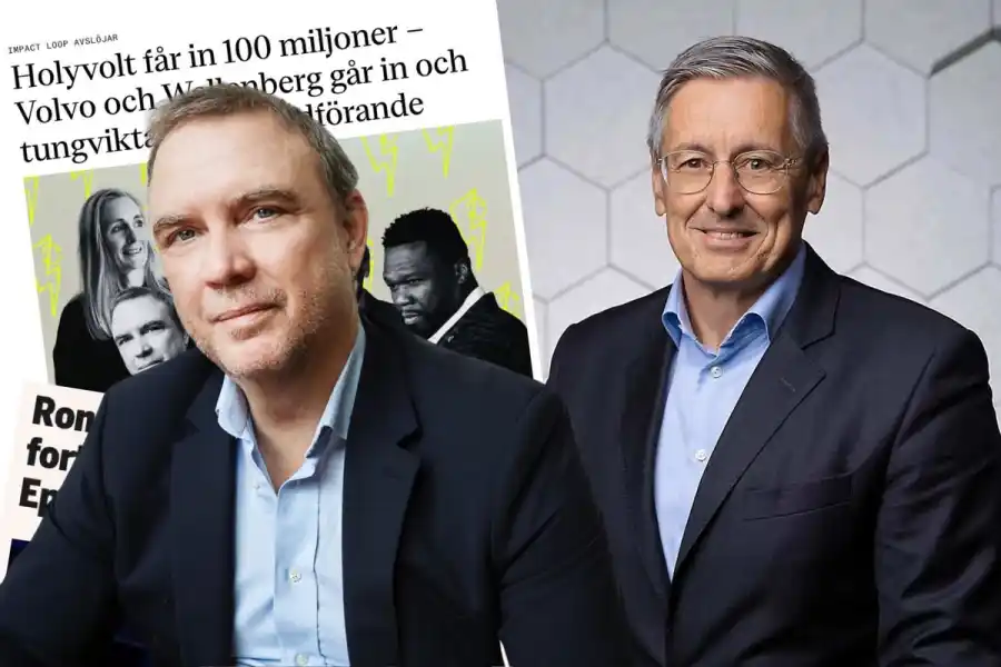 Mathias Ingvarsson, grundare av Holyvolt, och Ronnie Leten, ordförande i Epiroc. Foto: pressbilder.