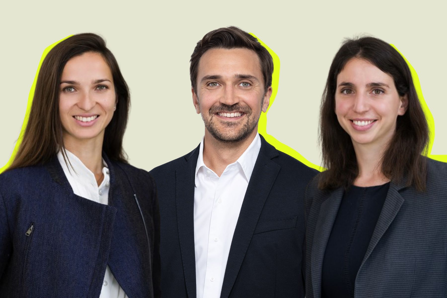 New Revaia partner Marc-Étienne Mercadier (centre) with founding partners Elina Berrebi (left) and Alice Albizzati. Press photos