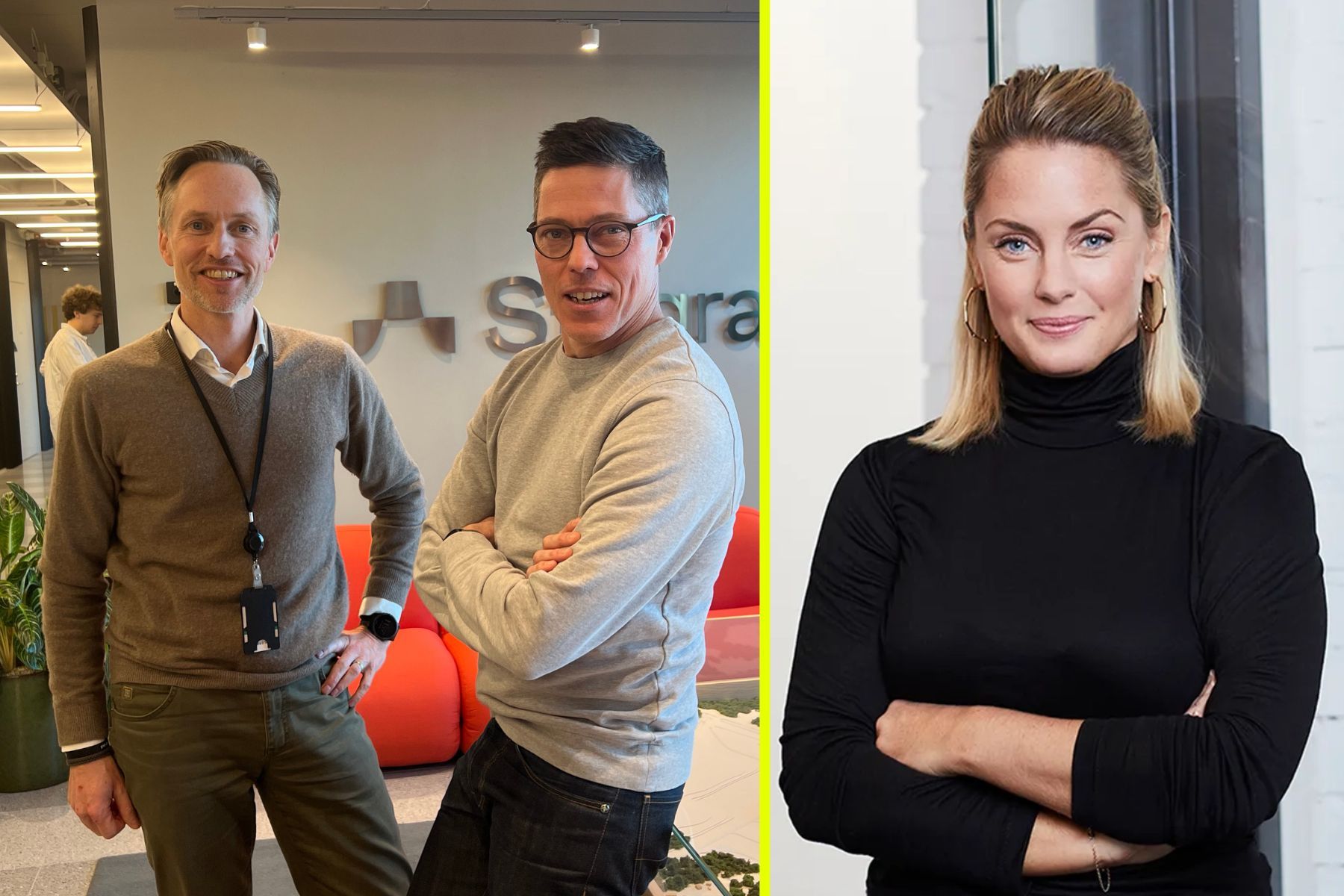 Carl Johan Westring och Olof Hernell, Bardo, och investeraren Sophia Bendz. Foto: Impact Loop och pressbild.