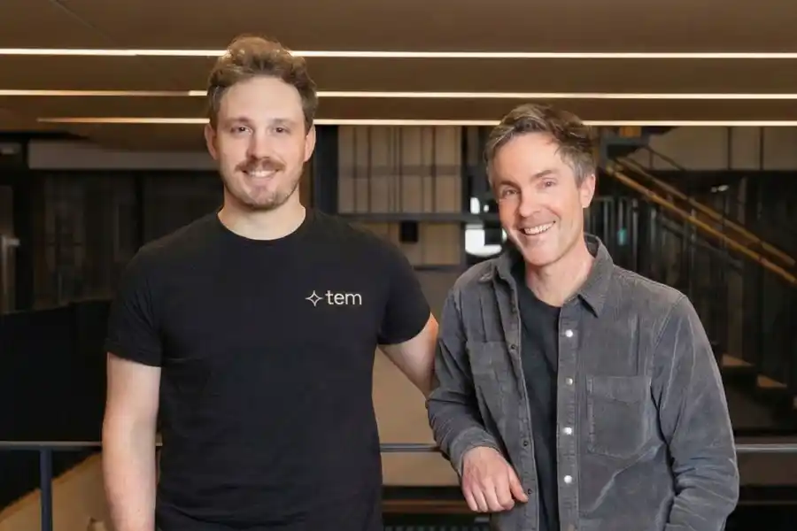 Joe McDonald, co-founder and CEO at tem (left) with Paul Murphy, partner at Lightspeed Venture Partners. Image supplied