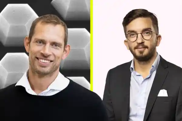 Mikael Björk, vd på Hexagem, och Jonatahn Lannö på Almi Invest Greentech. Foto: Pressbilder (montage).