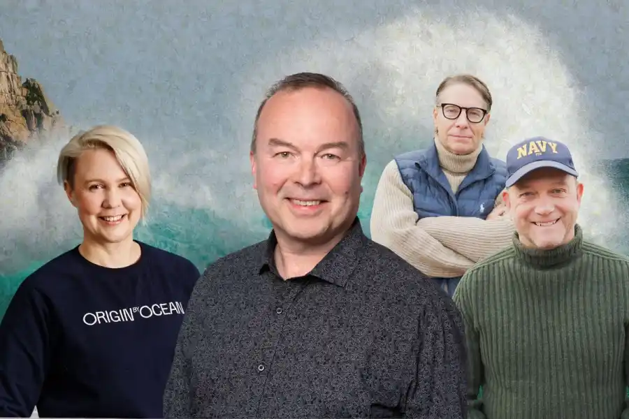 Mari Granström (Origin by Ocean), Kaj Hagros (Redstone Nordics), Timo Ketonen (Aboa Advest, medgrundare A’Pelago) och Patrik Anckar (medgrundare A’Pelago). Foto: Pressbild. Montage: Impact Loop