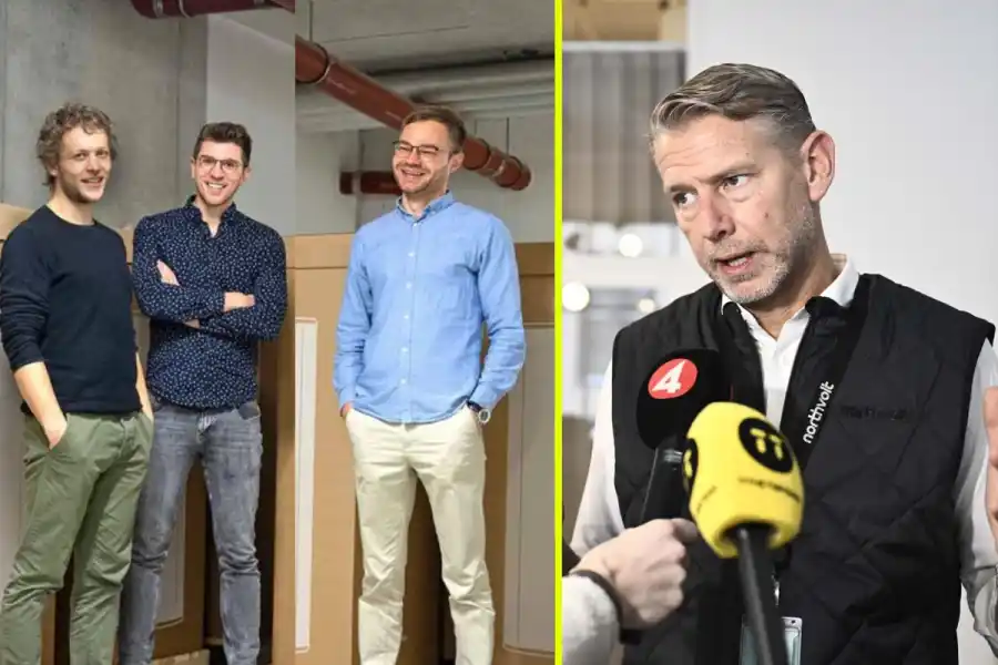 Grundarna till tyska batteribolaget Voltstorage, och Northvolts medgrundare Peter Carsson. Foto: pressbild och TT.