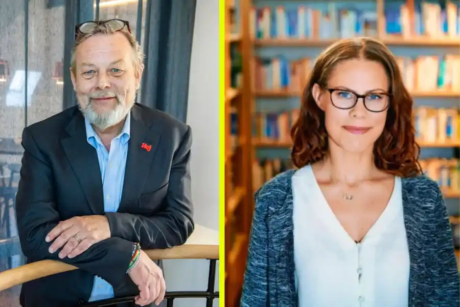 Peter Wallenberg Jr. och Emma Renström, professor i psykologi vid Högskolan Kristianstad. Foto: TT/pressbild.