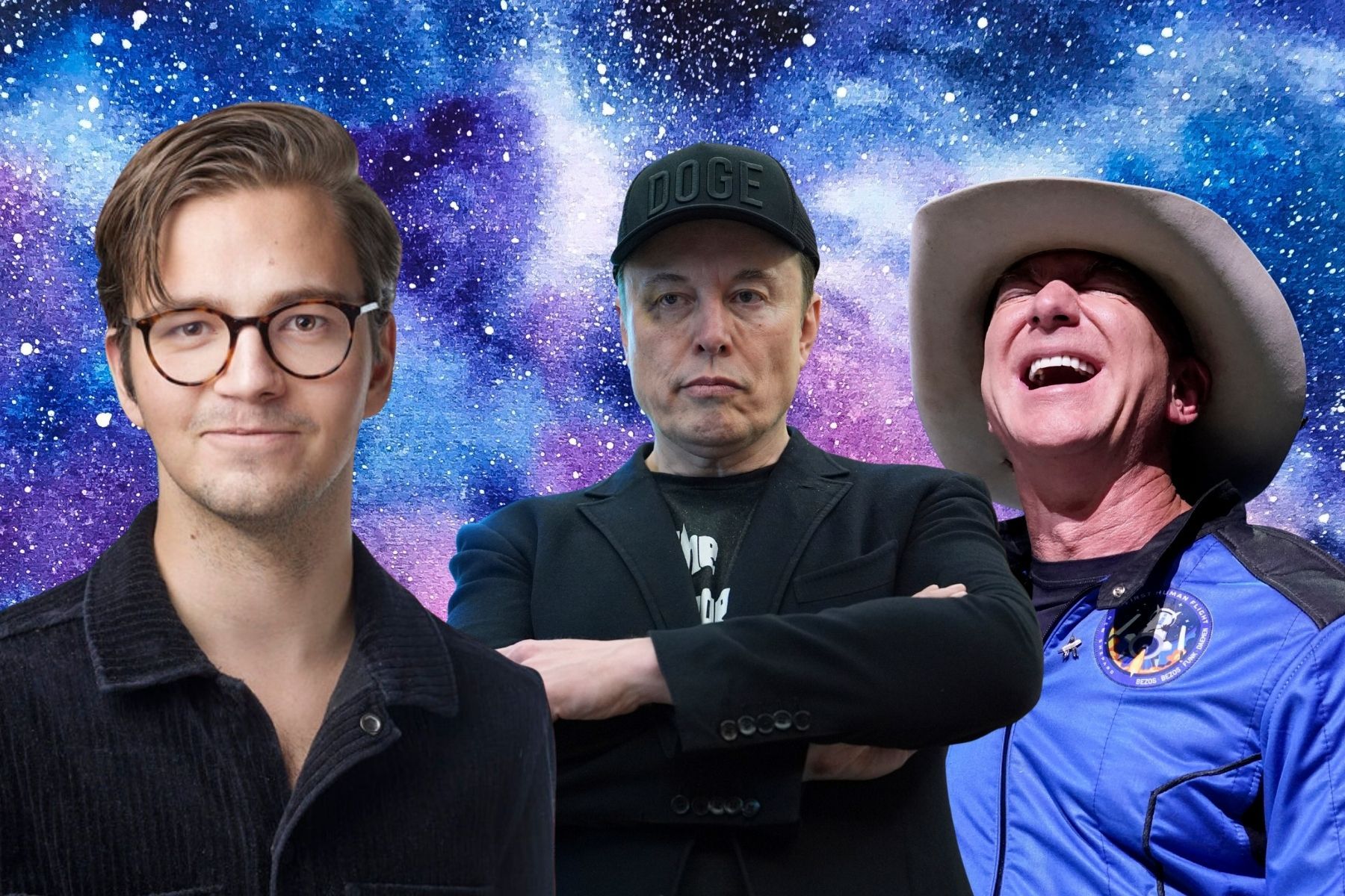 Gabriel Nilsson är redaktör på Energy Loop.  Elon Musk och Jeff Bezos. Foto: TT/Canva. Collage.