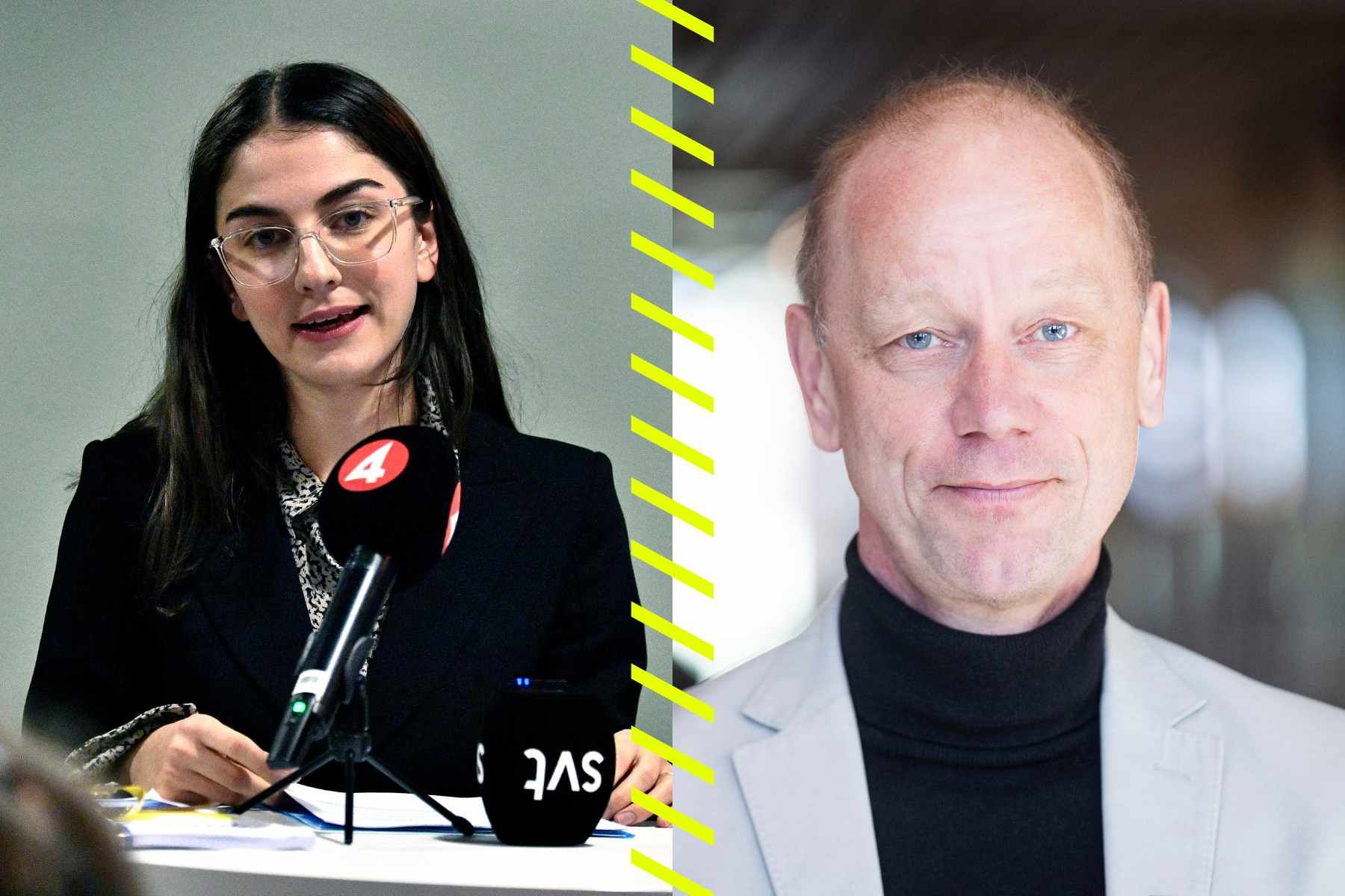 Klimatminister Romina Pourmokhtari och Stefan Nyström, chef för Naturvårdsverkets klimatavdelning. Foto: Samuel Steén/TT respektive Naturvårdsverket.
