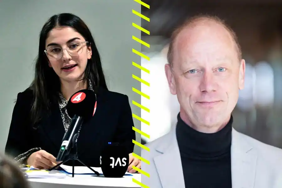 Klimatminister Romina Pourmokhtari och Stefan Nyström, chef för Naturvårdsverkets klimatavdelning. Foto: Samuel Steén/TT respektive Naturvårdsverket.