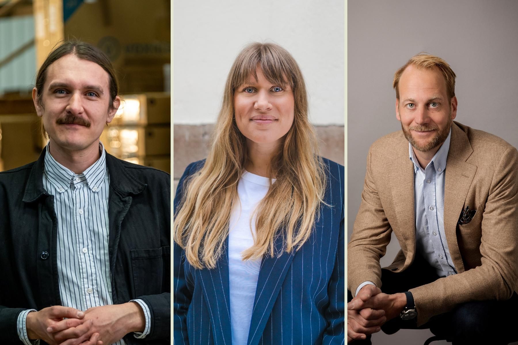Andreas Anderholm Pedersen, hållbarhetschef Returhuset, Therese Almqvist, marknadschef Refurbed och Jonas Arnberg, projektledare Hållbar e-handel. Foto: press.