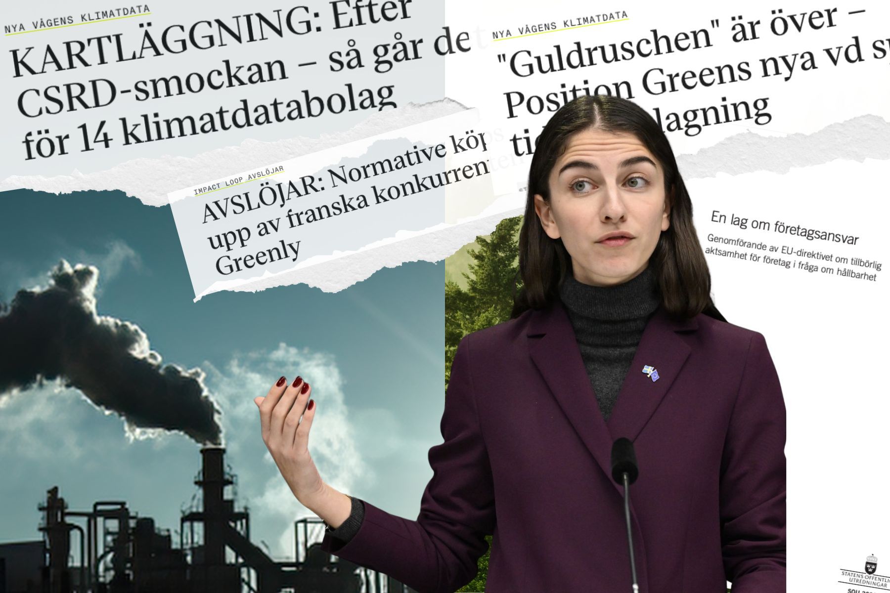 Regeringen och klimatminister Romina Pourmokhtari (L) har tagit emot den nya utredningen. Foto: TT och Canva.