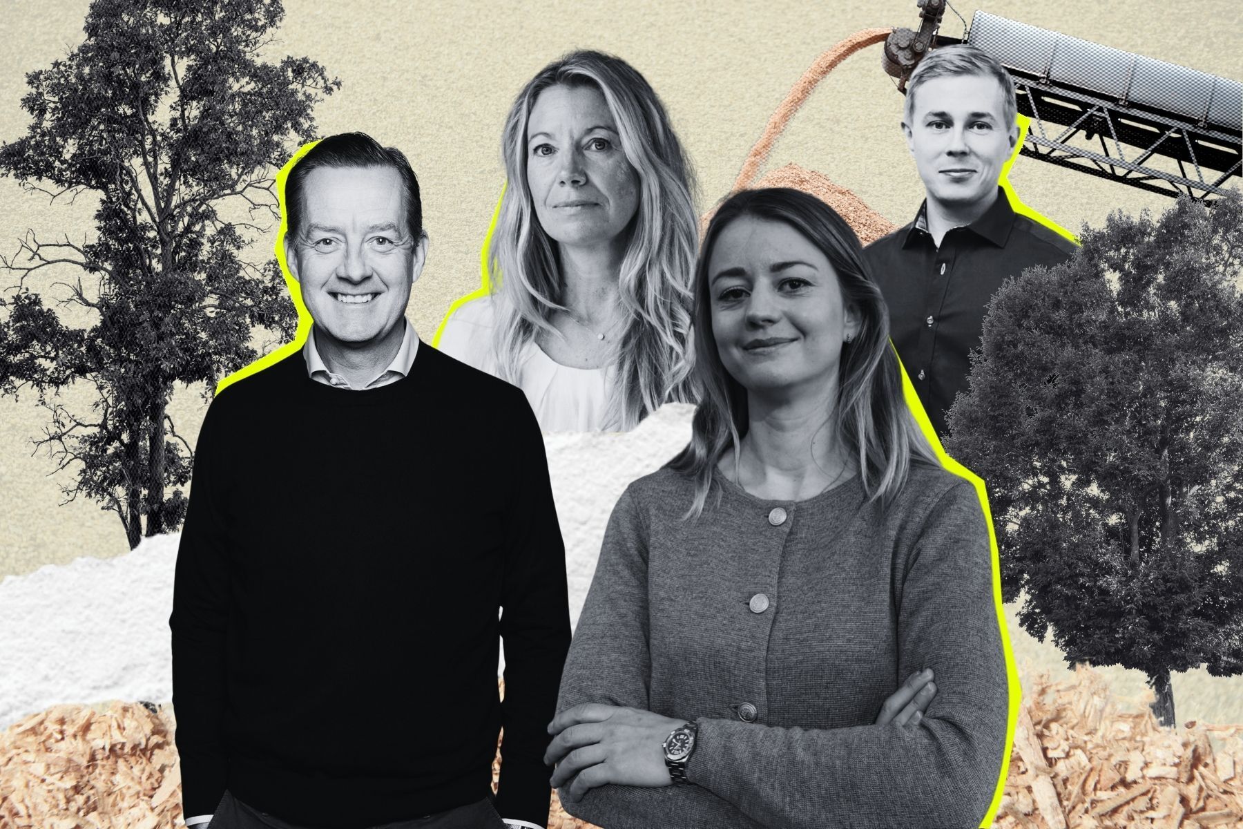 Fredrik Malmros, Lignin Industries, Malin Alpsten, Bright Day Graphene, Maria Karlsson, Bright Materia, Petri Oinonen, Ecohelix. Grafik av Impact Loop.