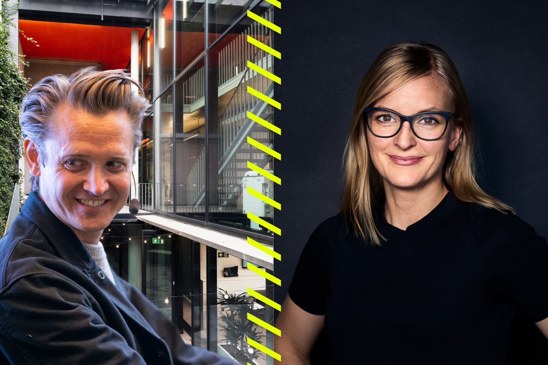 Niklas Adalberth, grundare av Norrsken framför hubben i Bryssel, och Sara Kappelmark, co-ceo på Norrsken foundation. Foto: Pressbilder.