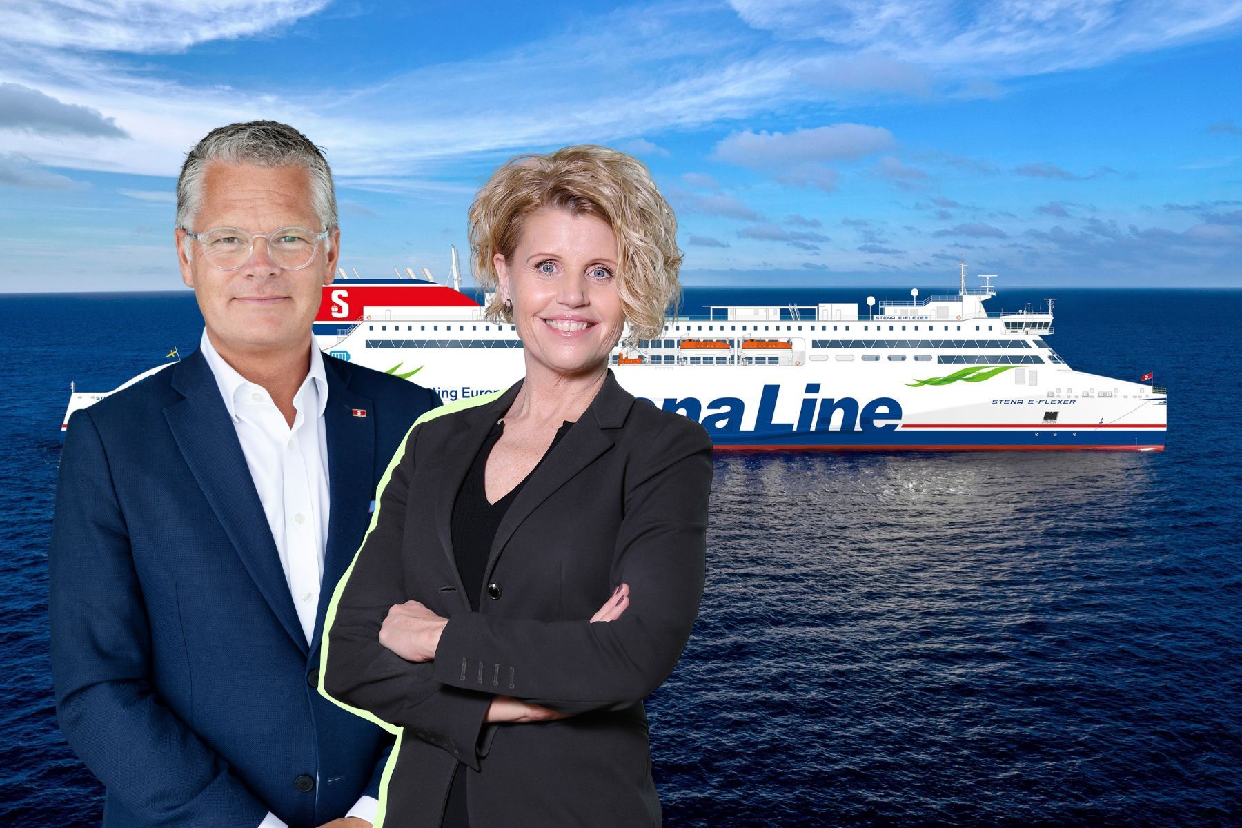 Niclas Mårtensson, vd Stena Line, och Christina Bromander, handelsdirektör för Danmarkstrafiken. Foto: pressbilder (montage)